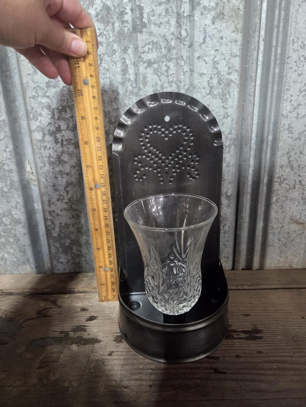Decorative Metal Wall Sconce with Glass Votive - Black